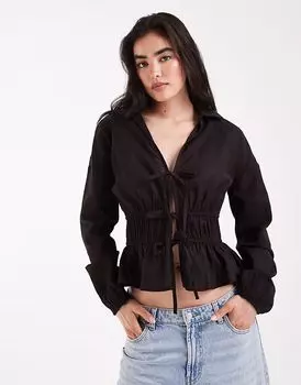 Блузка Wednesday's Girl с двойным завязкой спереди, черного цвета