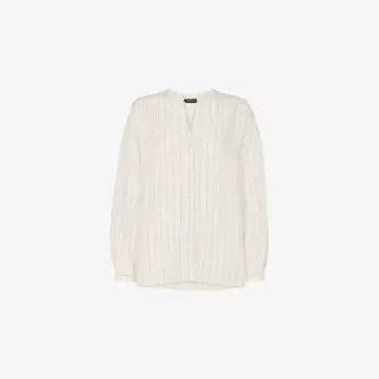 Блузка Whistles с V-образным вырезом и длинными рукавами из смесового льна, бежевый