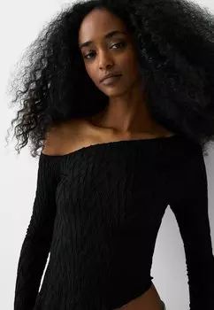 Блузка With Asymmetric Bershka, черная