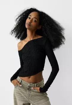 Блузка WITH ASYMMETRIC Bershka, цвет black