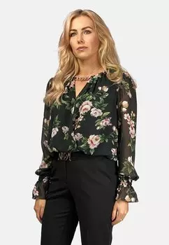 Блузка WITH CHAIN REGINA FASHION, цвет black with rose pattern