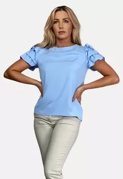 Блузка WITH FRILLS ON THE SLEEVES REGINA FASHION, цвет light blue