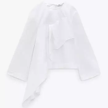 Блузка Zara Asymmetric Poplin, белый