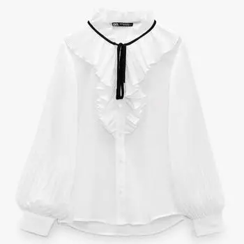 Блузка Zara Contrasting Bow, белый