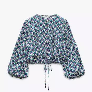 Блузка Zara Cotton, синий