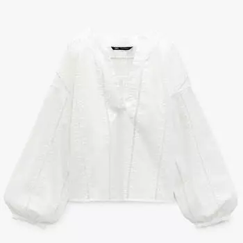 Блузка Zara Cutwork Embroidery, светло-бежевый