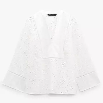 Блузка Zara Oversize Cutwork Embroideryм, белый