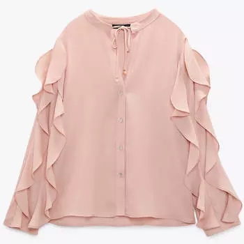 Блузка Zara Ruffled, светло-розовый