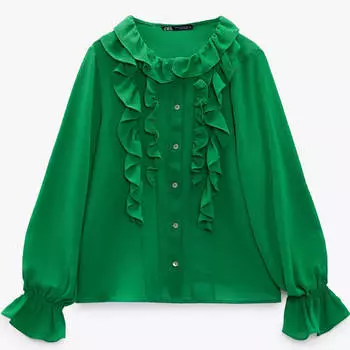 Блузка Zara Ruffled, зеленый
