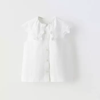 Блузка Zara Summer Camp Embroidered Poplin, белый