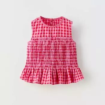 Блузка Zara Summer Camp Gingham Elasticated Trims, красный