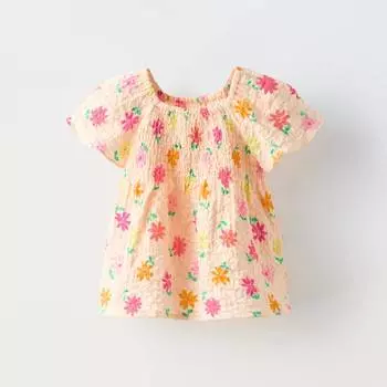Блузка Zara Summer Camp Textured Floral, бежево-розовый