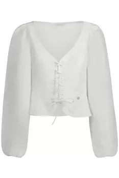 Блузка женская Guess Jeans с V-образным вырезом на шнуровке, белый