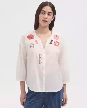 Блузка женская из хлопка с вышивкой Nice Things, цвет Crudo