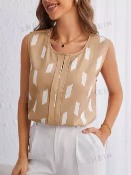 Блузка женская Shein Clasi с геометрическим принтом, хаки