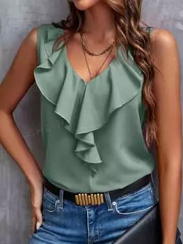 Блузка женская Shein Clasi с рюшами, мятно-зеленый