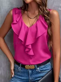 Блузка женская Shein Clasi с рюшами, ярко-розовый