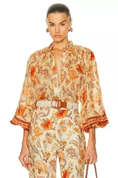 Блузка Zimmermann Junie Billow, цвет Cream & Tan Flora
