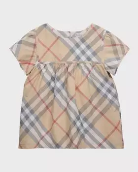 Блузка Zoey в клетку для девочек, размер 3–14 Burberry, цвет Pale Stone Check