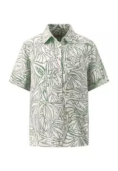 Блузки-рубашки из льна, короткий рукав, блузочный воротник, женские FYNCH-HATTON, цвет Reed Green