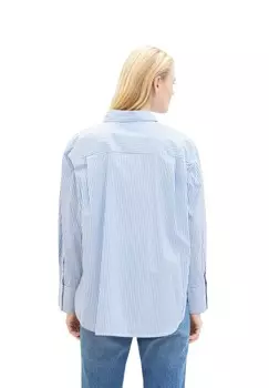 Блузки-рубашки, воротник Кент, планка на пуговицах, женские Tom Tailor, цвет Blue White
