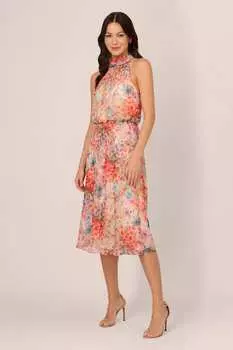 Блузочное платье миди с завязкой на бретельках Adrianna Papell, красный