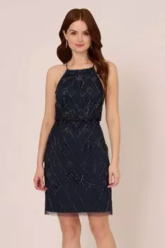 Блузочное платье Studio расшитое бисером Adrianna Papell, синий