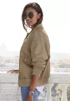 Блузон French Connection, без капюшона, с воротником-стойкой, хаки