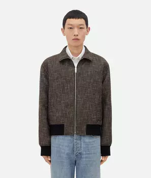Блузон пестрый из шерсти и хлопка Bottega Veneta, черный/угольный/бежевый