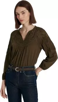 Блузон с рукавами из джерси с вышивкой LAUREN Ralph Lauren, цвет Botanic Green