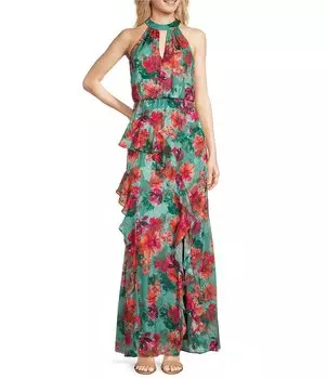 Блузонное платье без рукавов Adrianna Papell с цветочным принтом на бретельках и вырезом под замочную скважину, цветочный