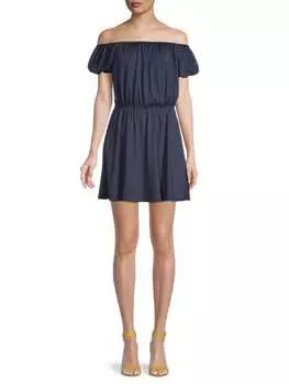 Блузонное платье Halo с открытыми плечами Reign, черный/синий