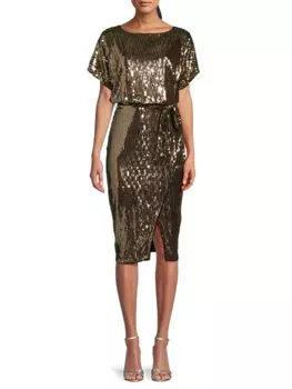 Блузонное платье с поясом и пайетками Kensie, цвет Black Gold