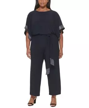 Блузонный комбинезон больших размеров с металлизированной окантовкой Jessica Howard, синий