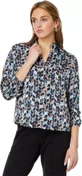 Блюзовый топ Petite с узором «елочка» NIC+ZOE, цвет Blue Multi