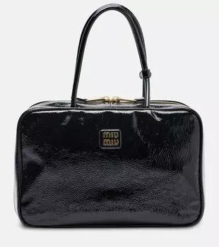 Бо кожаная сумка-тоут с лаковым покрытием Miu Miu, черный