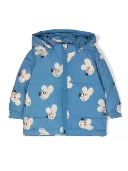 Bobo Choses Mouse All Over padded hooded jacket, синий
