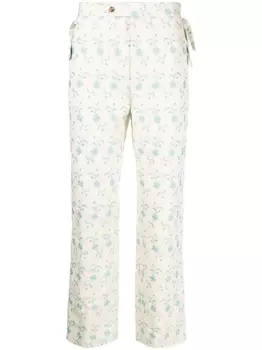 BODE прямые брюки с цветочной вышивкой, нейтральный цвет