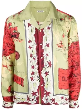 BODE шелковая рубашка с графичным принтом, зеленый