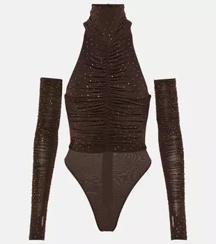 Боди arlie с воротником-халтер и декором Alex Perry, коричневый