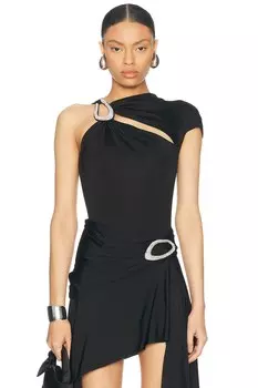 Боди асимметричного кроя с кристаллической пряжкой David Koma, цвет Black & Silver