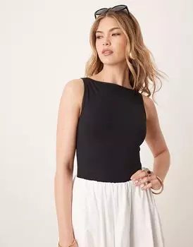 Боди ASOS DESIGN бесшовное с вырезом-лодочкой черного цвета
