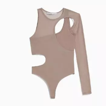 Боди Bershka Asymmetric Tulle, серый