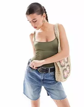 Боди Bershka из полиамида с круглым вырезом цвета хаки