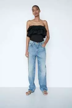 Боди без бремеел с оборками ZARA, черный