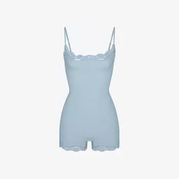Боди без рукавов из эластичной ткани с кружевной отделкой Skims, синий