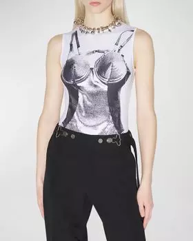 Боди без рукавов из джерси с корсетом Trompe-Loeil Jean Paul Gaultier, цвет 0100-White/Black