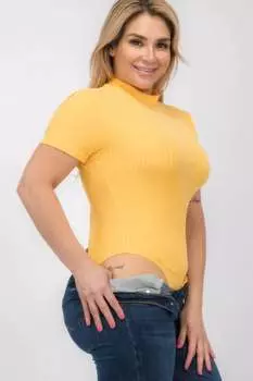 Боди большого размера с короткими рукавами в рубчик FASHNZFAB, золотой