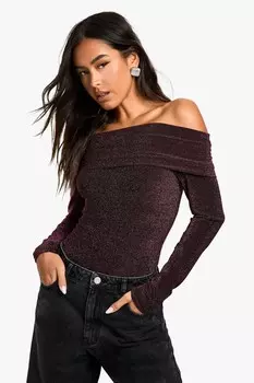 Боди Boohoo с блестками и открытыми плечами, розовый