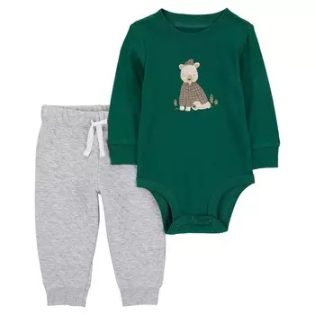 Боди Carter's из 2 предметов с капюшоном и брюками для мальчиков, цвет Green Bear